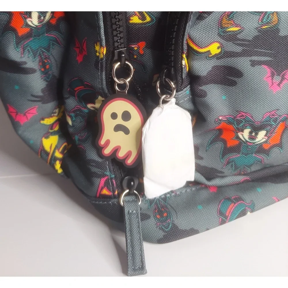 Disney Parks Halloween 2023 Mickey Canvas Backpack Glow Ghost Zipper Pulls NWT